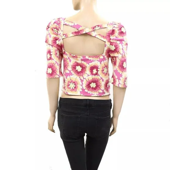 Free People Give Me More Cropped Blouse Top Floral Printed Criss-Cross S 233905 - Picture 8 of 9